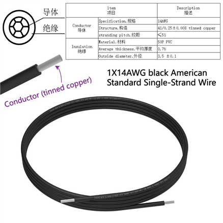 1X14AWG black American Standard Single-Strand Wire